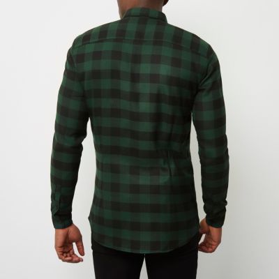 Green casual check muscle fit shirt